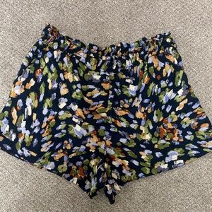 Anthropologie Navy Abstract Floral High-Waist Shorts